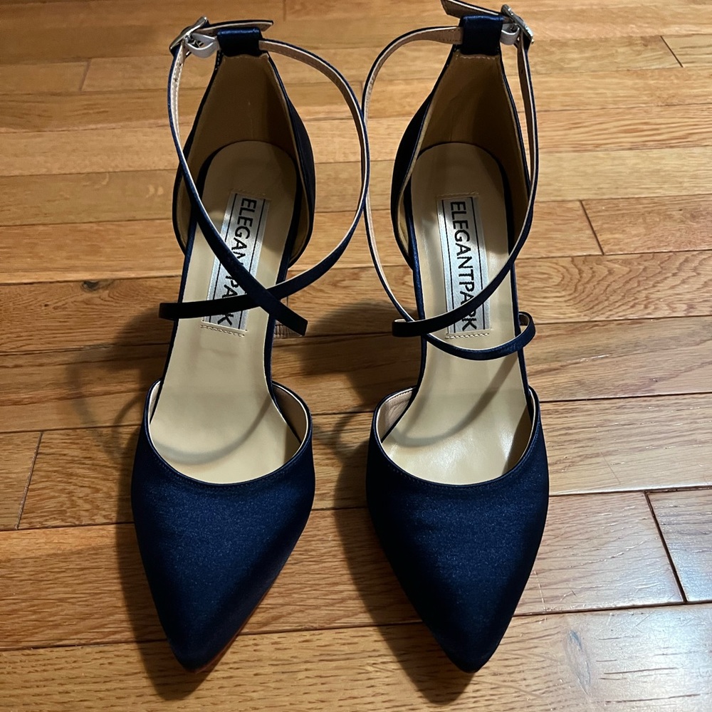 Navy Blue Satin Pumps